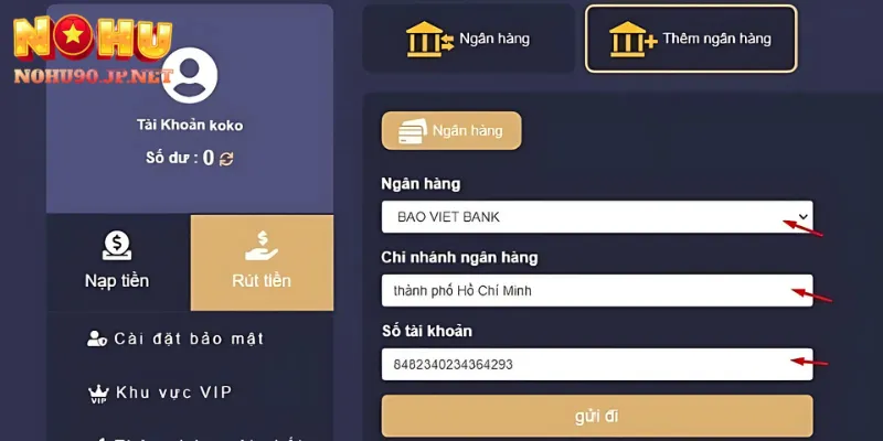 Hướng dẫn rút tiền Nohu90 từng bước trên giao diện cổng game